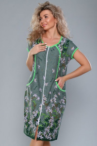 Халат женский "Глория" Р-3772 кулирка (р-ры: 48-58) зеленый+белые цветы