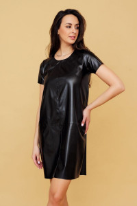 Платье женское №200-1BLK экокожа (р-ры: 42-52) черный