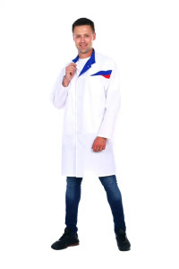 Халат медицинский мужской "Триколор" тиси (р-ры: 44-82) белый