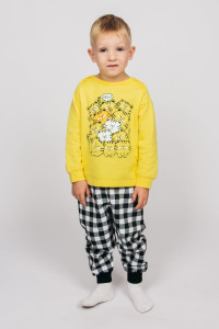 Пижама для новорожденных №92204 футер 2-х нитка с начесом (р-ры: 74-92) желтый-черная клетка