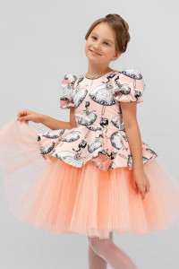 Платье детское SP2010 атлас стрейч (р-ры: 122-146) персиковый