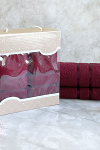 Набор махровых полотенец 1095 (30х50 см) бордовый (2 шт.) в подарочной коробке
