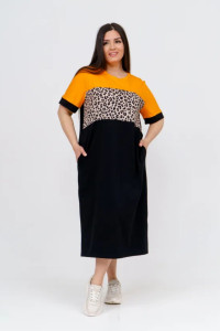 Платье женское "Деметра" 1281 кулирка (р-ры: 42-68) леопард оранжевый