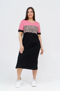 Платье женское "Деметра" 1280 кулирка (р-ры: 42-68) леопард брусника