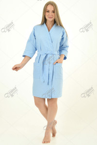 Халат женский вафельный кимоно (р-ры: 42-58) голубой
