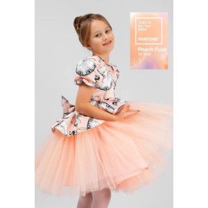 Платье детское SP2010 атлас стрейч (р-ры: 122-146) персиковый