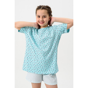 Пижама детская "Потеха" кулирка с лайкрой (р-ры: 128-164) бирюзовый листочки
