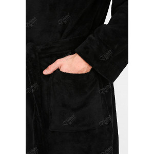 Халат мужской махра-велюр бамбук с капюшоном (р-ры: 46-58) черный
