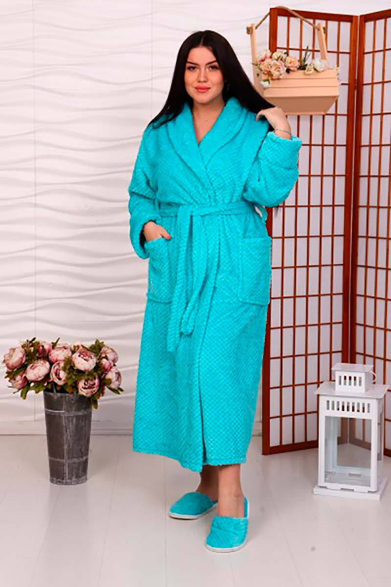 Халат женский ХВ-001 шаль велсофт (р-ры: 46-60) соты мята – купить за 1680  руб. в интернет магазине Текстиль Всем