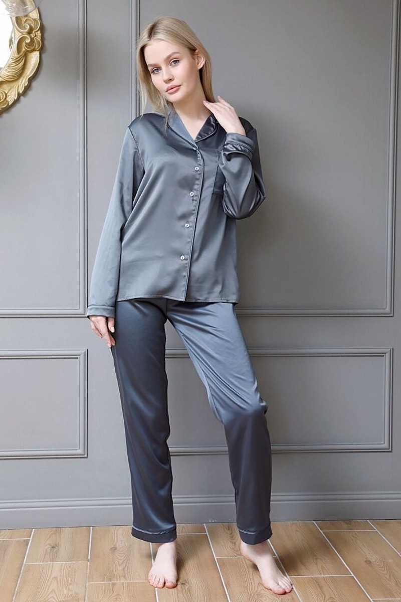 Пижама женская №300GRY атласный шёлк (р-ры: 42-52) серый – купить за 3390руб. в интернет магазине Текстиль Всем