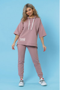 Костюм двойка женский 866 футер с лайкрой (р-ры: 44-58) пудра