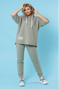 Костюм двойка женский 866 футер с лайкрой (р-ры: 44-58) светлая олива