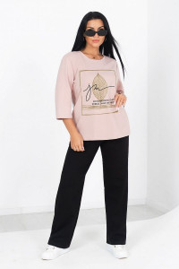 Костюм двойка женский "Хлоя" футер 2-х нитка (последний размер) пудра 52,60