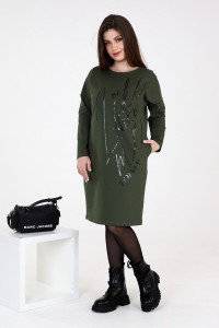 Платье женское П164 футер с лайкрой (р-ры: 48-60) хаки