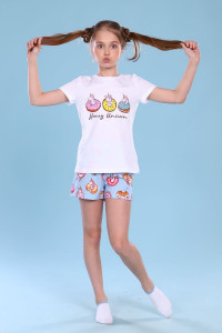 Пижама детская "Единороги" кулирка с лайкрой (р-ры: 116-140) белый+голубой