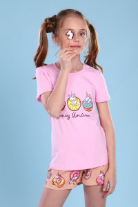 Пижама детская "Единороги" кулирка с лайкрой (р-ры: 116-140) розово-бежевый