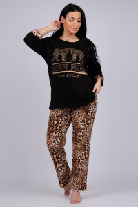 Пижама женская "Сандэй 4" футер 2-х нитка с начесом (р-ры: 50-60) леопард коричневый
