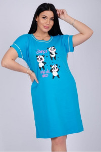 Сорочка женская "Панды" интерлок (р-ры: 42-52) бирюзовый