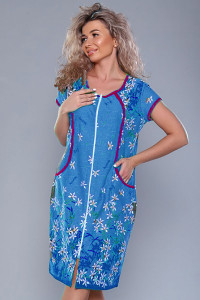 Халат женский "Глория" Р-3772 кулирка (р-ры: 48-58) голубой+белые цветы