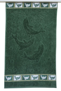 Полотенце махра-велюр "Шарм-ТВ" Дельфины темно-зеленый