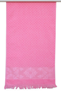 Полотенце махровое "Ромбы" с бахромой розовый