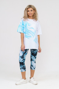 Костюм двойка женский 909 кулирка с лайкрой пенье (р-ры: 44-54) белый-голубой