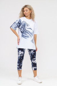 Костюм двойка женский 909 кулирка с лайкрой пенье (р-ры: 44-54) белый-черный