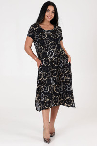 Платье женское "Волна" ПлК-458 кулирка (р-ры: 48-62) бежевые круги на черном
