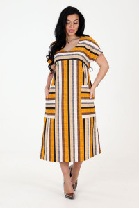 Платье женское "Ассоль-2" ПлК-1509 кулирка (р-ры: 48-62) бежево-желтая полоса