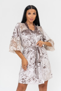 Халат женский "Юнона" мраморный бархат (последний размер) капучино 46,48