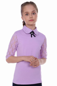 Блузка школьная №13237 кулирка с лайкрой (р-ры: 122-164) светло-сиреневый