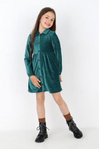 Платье детское "Элли-2" вельмонд (вельвет) софт (р-ры: 110-146) зеленый