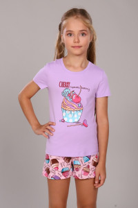 Пижама детская "Кексы" ПД-009-027 кулирка с лайкрой (р-ры: 122-176) светло-сиреневый