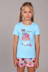 Пижама детская "Кексы" ПД-009-027 кулирка с лайкрой (р-ры: 122-176) светло-бирюзовый