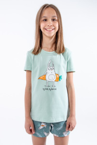 Пижама детская "Кролик-морковка" ПД-009-055 коттон (р-ры: 128-164) васаби зеленый