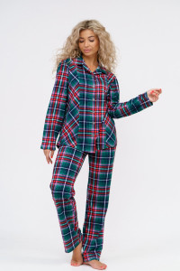 Пижама женская 852  кулирка (р-ры: 44-58) зеленая клетка