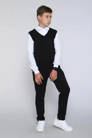 Жилет детский "Стив-1" трикотаж (р-ры: 140-170) черный
