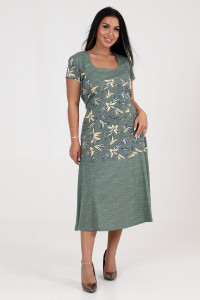 Платье женское "Вера" ПлК-417 кулирка (р-ры: 48-60) лилии на зеленой рогожке