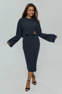 Платье двойка женское "Прима" кашкорсе лапша (последний размер) графит 56