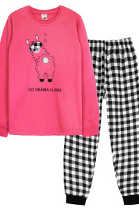 Пижама детская №91229 футер 2-х нитка с начесом (р-ры: 140-164) розовый-черная клетка