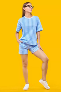 Пижама женская 2704 "Голубая полоска" (шорты) трикотаж (р-ры: 42-56)