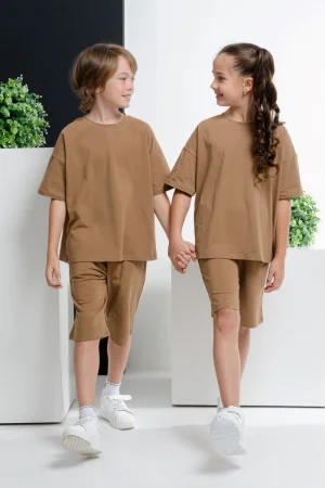 Костюм двойка детский КД №043313 кулирка с лайкрой (р-ры: 110-146) кофейный