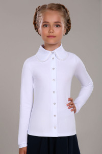 Блузка школьная №13258 "Агата" кулирка с лайкрой (р-ры: 122-164) белый