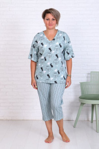 Костюм двойка женский "Зайка-2" кулирка (последний размер) ментол 52