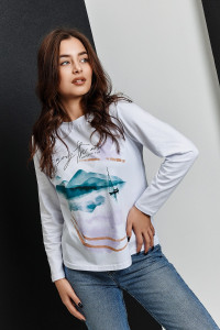 Туника женская №67085 кулирка с лайкрой пенье (р-ры: 42-62) белый акварельный бриз