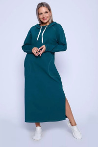 Платье женское с разрезами 488 "Готэм" футер 2-х нитка (р-ры: 48-58) изумруд