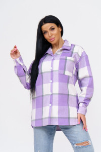 Рубашка женская 930 "Клетка" байка (р-ры: 44-54) лиловый