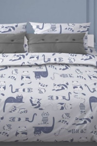 Ясельное постельное белье бязь "Кошкин дом" синий