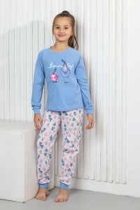 Пижама детская "Дрема-1" кулирка (р-ры: 110-164) голубой