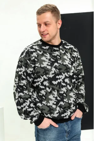 Толстовка мужская №7419 жакке (р-ры: 48-58) камуфляж с зеленым